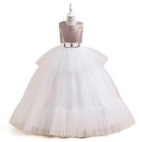 Sequin & Gauze & Cotton Soft & High Waist Girl One-piece Dress large hem design Solid champagne PC