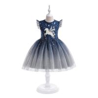 Sequin & Gauze & Cotton Soft & Ball Gown Girl One-piece Dress & breathable Solid blue PC
