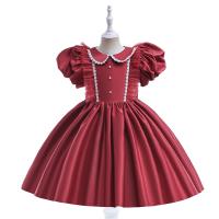 Cotton lace Girl One-piece Dress & breathable Solid red PC