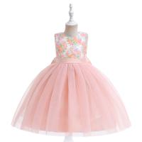 Gauze & Cotton Ball Gown & High Waist Girl One-piece Dress & breathable printed Solid pink PC