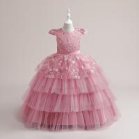 Gauze & Cotton zipper & Soft Girl One-piece Dress large hem design Solid pink PC