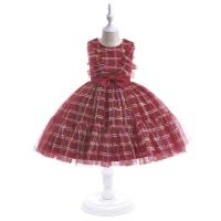 Gauze & Cotton Soft & Ball Gown Girl One-piece Dress Cute printed plaid red PC