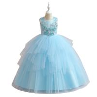 Sequin & Gauze & Cotton Soft & Ball Gown Girl One-piece Dress & breathable Solid blue PC