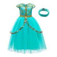 Cotton Soft & Princess Girl One-piece Dress & breathable Hair Band Solid green PC