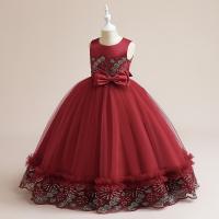 Gauze & Cotton Soft & Princess Girl One-piece Dress & breathable Solid red PC