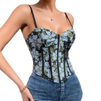 Spandex & Polyester Camisole midriff-baring & skinny printed floral blue PC