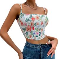 Spandex & Polyester Waist-controlled Camisole midriff-baring printed floral white PC