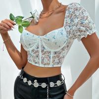 Spandex & Polyester Vrouwen short sleeve blouses Witte stuk