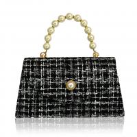 Cotton Linen Easy Matching Clutch Bag with chain Plastic Pearl black PC