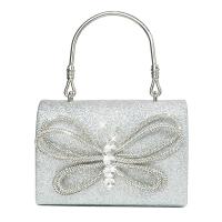 Metal & Polyester Easy Matching Clutch Bag with chain & with rhinestone bowknot pattern silver PC