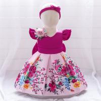 Cotton Ball Gown Girl One-piece Dress Cute Hair Band printed Solid PC