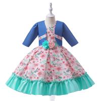 Cotton Princess Girl One-piece Dress Cute & two piece printed shivering green Set