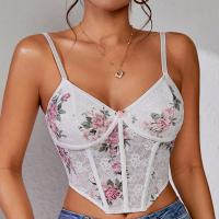 Polyester Camisole midriff-baring & skinny printed floral white PC