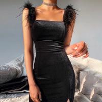 Polyester Waist-controlled Slip Dress side slit black PC