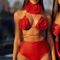 Polyester Bikini, Floral, Rot,  Festgelegt