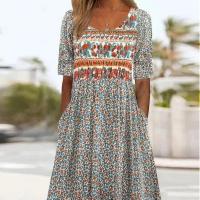 Polyester long style & A-line One-piece Dress printed floral PC
