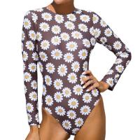 Polyester One-piece Swimsuit backless & padded printed floral brown PC