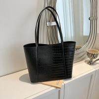 PU Leather Tote Bag Shoulder Bag large capacity & soft surface crocodile grain black PC