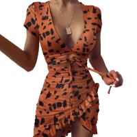 Polyester Slim & Plus Size Sexy Package Hip Dresses deep V printed PC