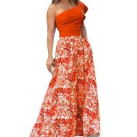 Polyester Plus Size Two-Piece Dress Set & two piece & One Shoulder printed Set