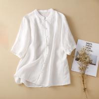 Cotton Linen Women Short Sleeve Shirt & loose Solid PC
