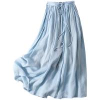 Cotton Linen Maxi Skirt large hem design Solid PC