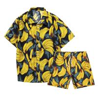 Polyester Men Casual Set & two piece & loose short & top printed Set