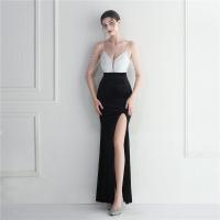 Sequin & Spandex & Polyester Slim Long Evening Dress deep V & side slit patchwork PC