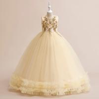 Gauze & Cotton High Waist Girl One-piece Dress large hem design & breathable Solid champagne PC