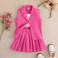 Polyester Pleated Girl Two-Piece Dress Set & three piece & breathable stretchable Solid PC