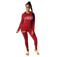 Polyester Women Casual Set & two piece & loose Pants & top printed letter Set