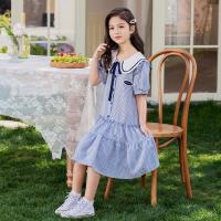 Polyester Girl One-piece Dress Cute & loose blue PC