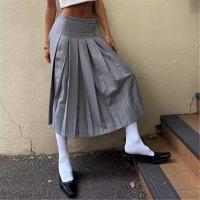 Cotton Pleated Maxi Skirt slimming patchwork Solid PC