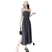 Polyester Waist-controlled & High Waist Tube Top Dress side slit & backless patchwork Others PC