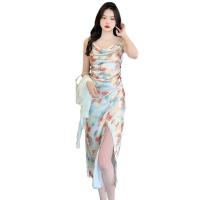 Polyester Waist-controlled & High Waist Slip Dress side slit & backless Polyester patchwork Others PC