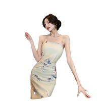 Polyester Waist-controlled & Slim & High Waist Sexy Package Hip Dresses side slit printed PC