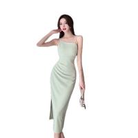 Polyester Waist-controlled & Slim & High Waist Sexy Package Hip Dresses side slit & backless patchwork Solid PC