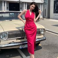 Polyester Waist-controlled & Slim & High Waist Sexy Package Hip Dresses side slit patchwork Solid PC