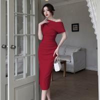Polyester Waist-controlled & Slim & High Waist Sexy Package Hip Dresses & off shoulder patchwork Others PC