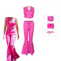 Polyester Women Casual Set & three piece & skinny Necktie & Pants & top pink Set