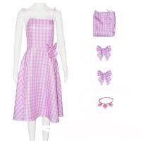 Polyester Slim Slip Dress with necklace printed plaid pink PC