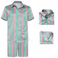 Polyester Men Casual Set & two piece & loose Pants & top striped green Set