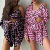 Polyester Women Pajama Set & three piece short & camis & top printed letter Set