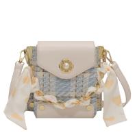 Plaid Fabric & PU Leather with silk scarf & Easy Matching Crossbody Bag PC