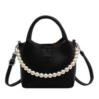 PU Leather Easy Matching Handbag attached with hanging strap Plastic Pearl Lichee Grain PC