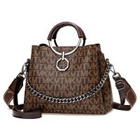 PU Leather easy cleaning Handbag with chain & attached with hanging strap letter PC