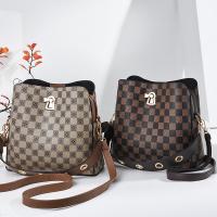 PVC Concise & Bucket Bag Handbag attached with hanging strap plaid PC