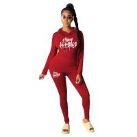 Polyester Women Casual Set & two piece & loose Pants & top printed letter Set