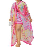 Polyester Women Casual Set & two piece & loose Cape & Pants printed shivering Set
