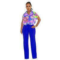 Polyester Women Casual Set & two piece & loose Pants & coat printed floral Set